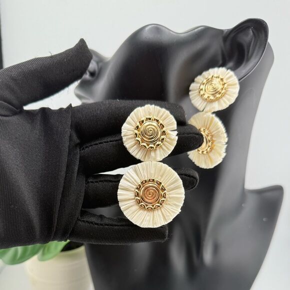 Ivory & Gold Double Disc Earrings — Elegant Boho Statement - Picture 10 of 10